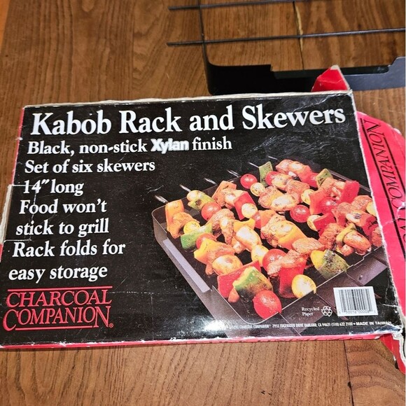 Kabob Rack and Skewers Black Non Stick Xylan Finish 14" Charcoal Companion - Picture 1 of 4
